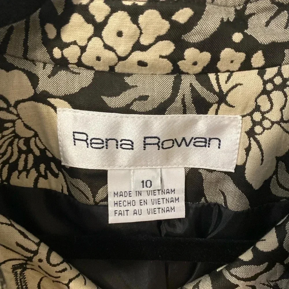 VINTAGE WOMEN'S RENA ROWAN BLACK & CREAM & GRAY FLOWER‎ BLAZER JACKET Size 10